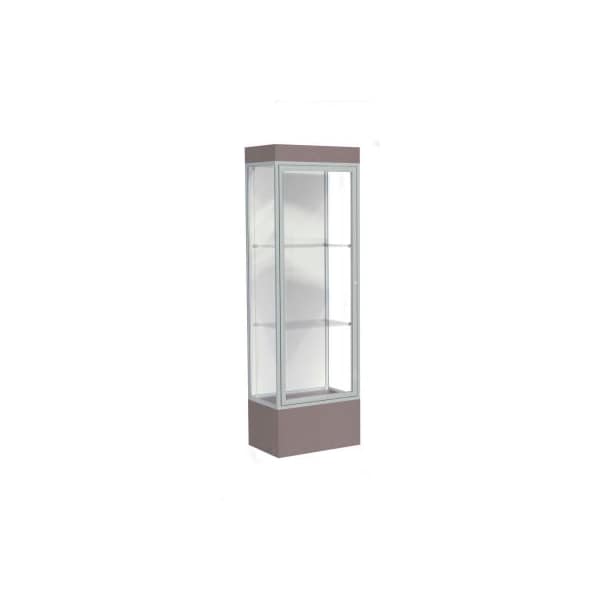 Waddell Display Case Of Ghent Edge Lighted Floor Case, White Back, Satin Frame, 12" Morro Zephyr Base, 24"W x 76"H x 20"D 93LFWH-SN-MZ - main